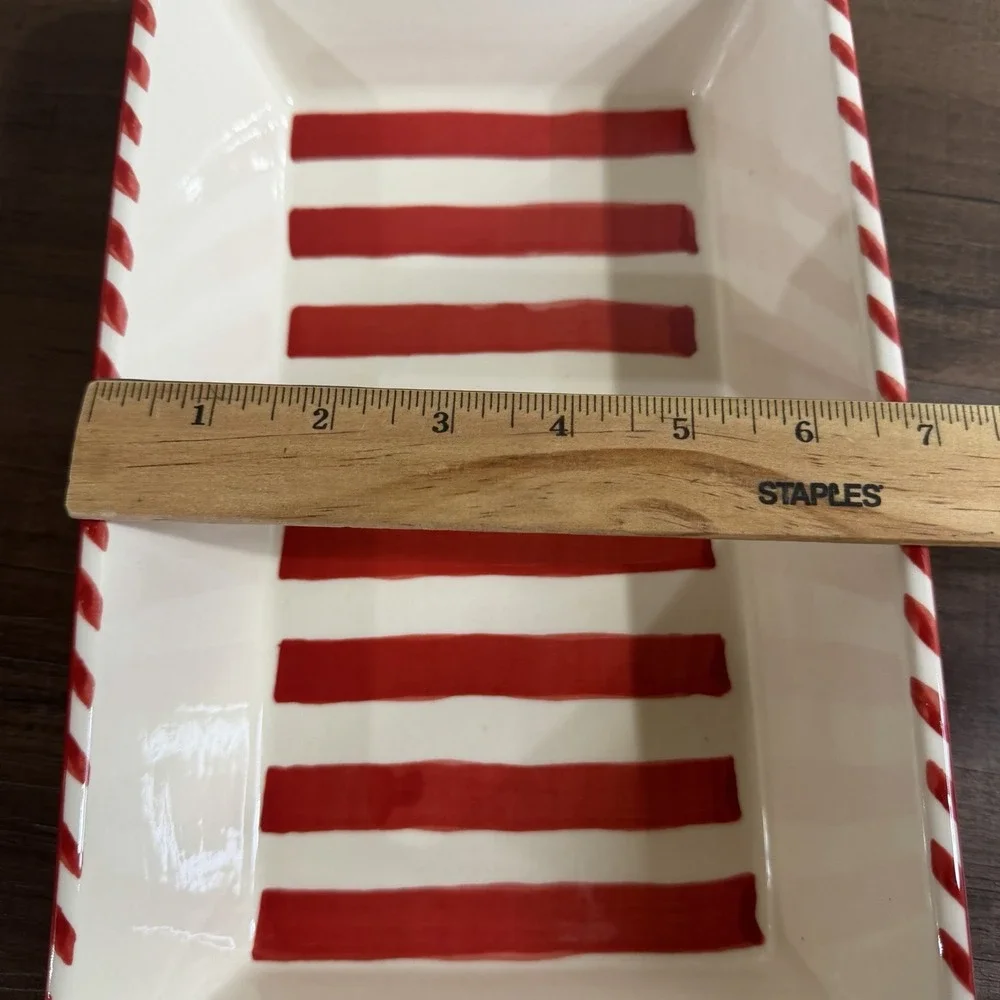 Nantucket Home Christmas Snowman Ceramic Loaf Baking Dish Pan Stripes Polka Dot